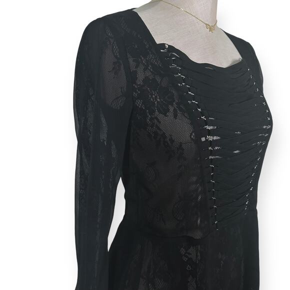 THE KOOPLES Sheer Lace Top Corset Ribbon Blouse Peplum Black Dark Romance Sexy - Picture 2 of 13